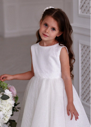 White Glitter Tulle Lace Trim Flower Girl Dress White Glitter Tulle Lace Trim Flower Girl Dress